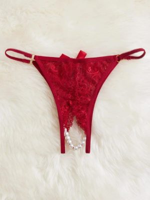 HIDDEN PEARL CROTCHLESS PANTY - Wine Red