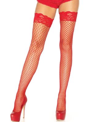 LACE TOP SILICONE FISHNET STOCKING - Red