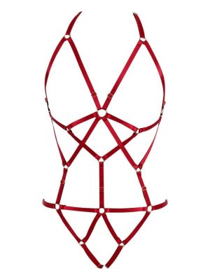 FEEL THE HEAT HARNESS TEDDY - Wine Red