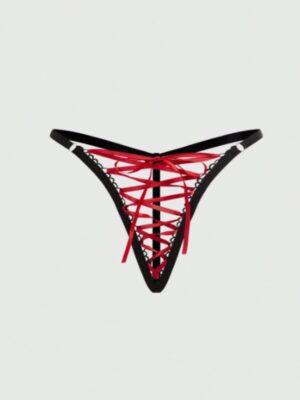 TIED TO TEMPTATION PANTY - Black and Red